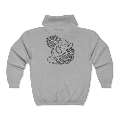 Groovy Manatee in Psychedelic Waves Zip-Up Hoodie