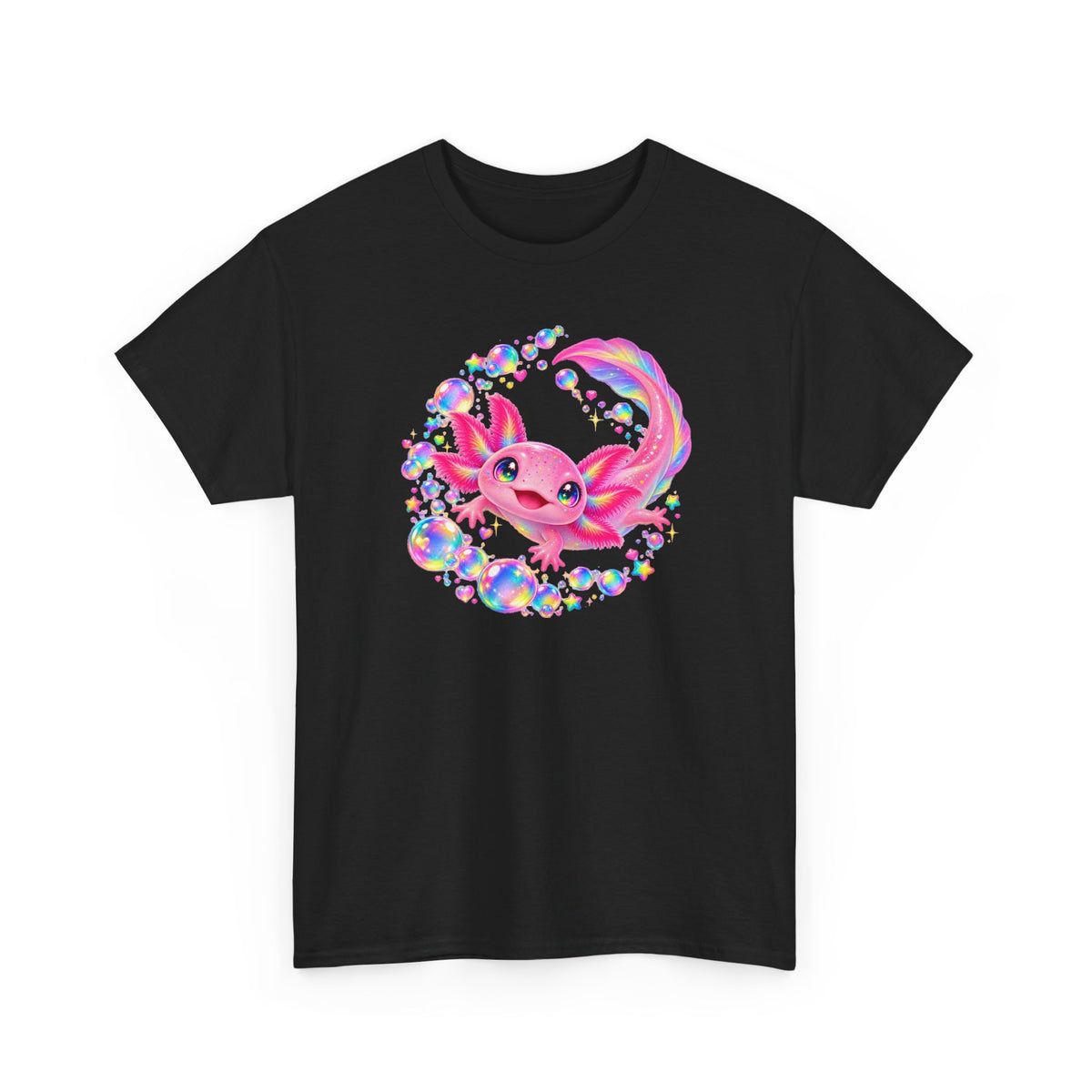 Bubblegum Axolotl in Rainbow Bubbles T-Shirt