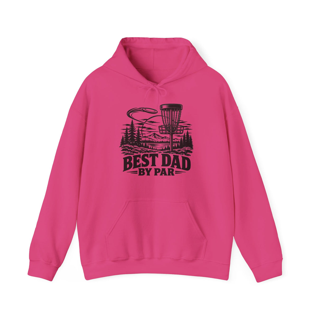 Best Dad by Par – One-Color Disc Golf – Safety Green/Pink Gildan 18500 Hoodie | 043a