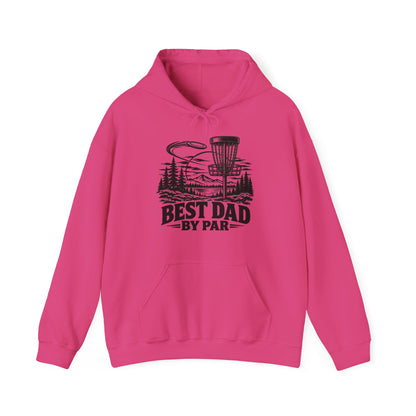 Best Dad by Par – One-Color Disc Golf – Safety Green/Pink Gildan 18500 Hoodie | 043a