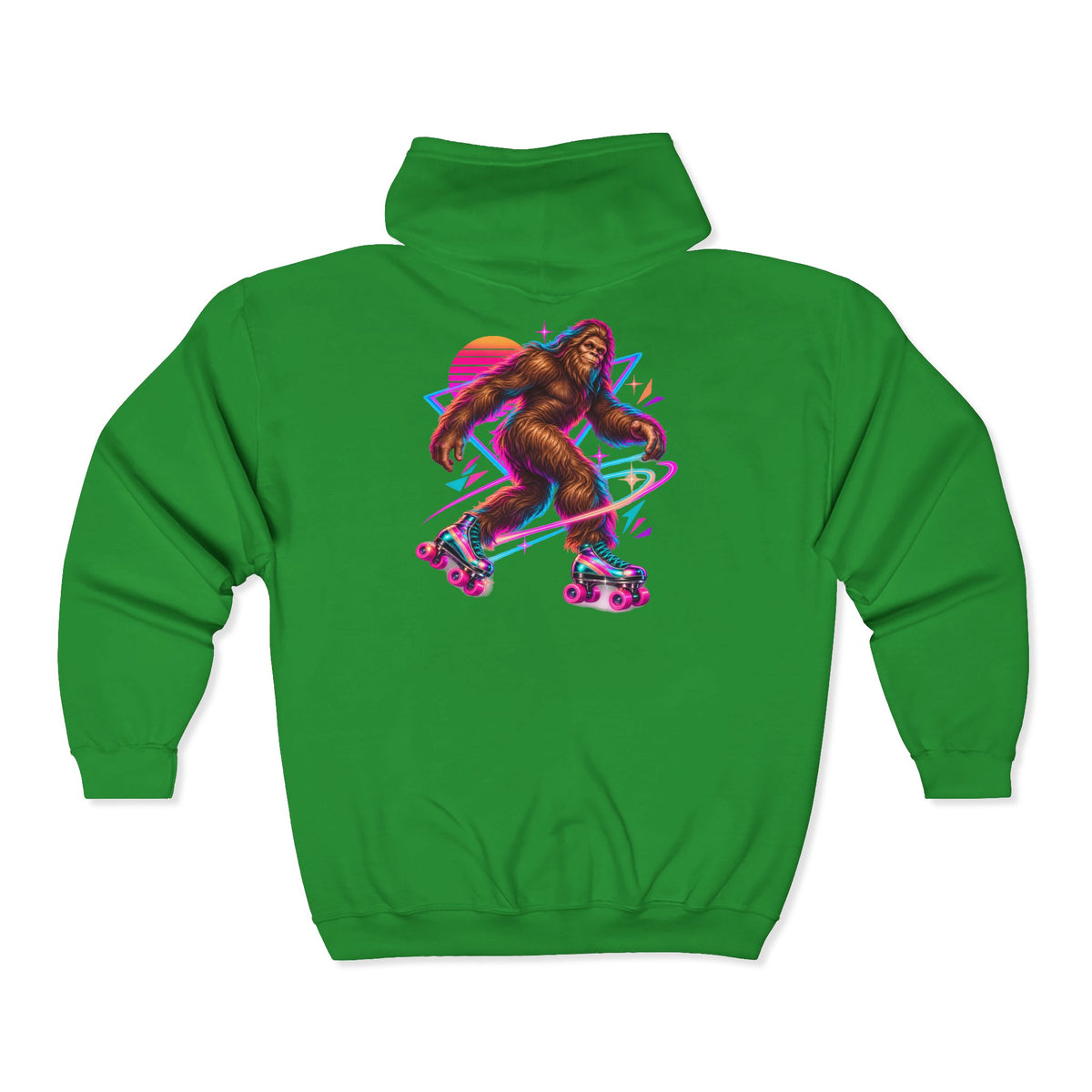 Neon Bigfoot on Roller Skates Zip-Up Hoodie
