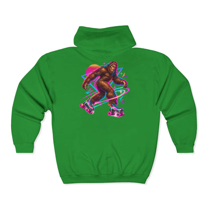 Neon Bigfoot on Roller Skates Zip-Up Hoodie