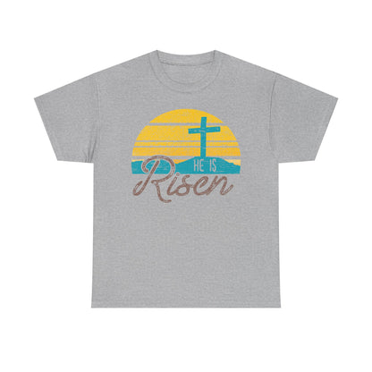 He Is Risen T-Shirt | Sunrise Cross Christian Easter Tee