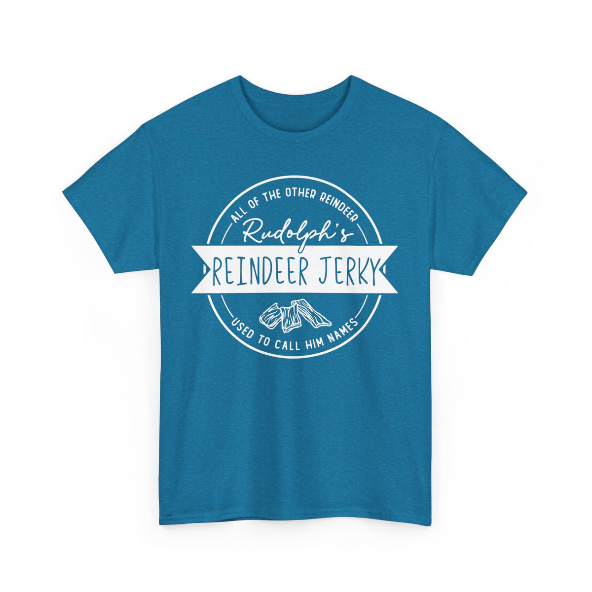 Rudolph’s Reindeer Jerky T-Shirt | Christmas Humor – White Ink