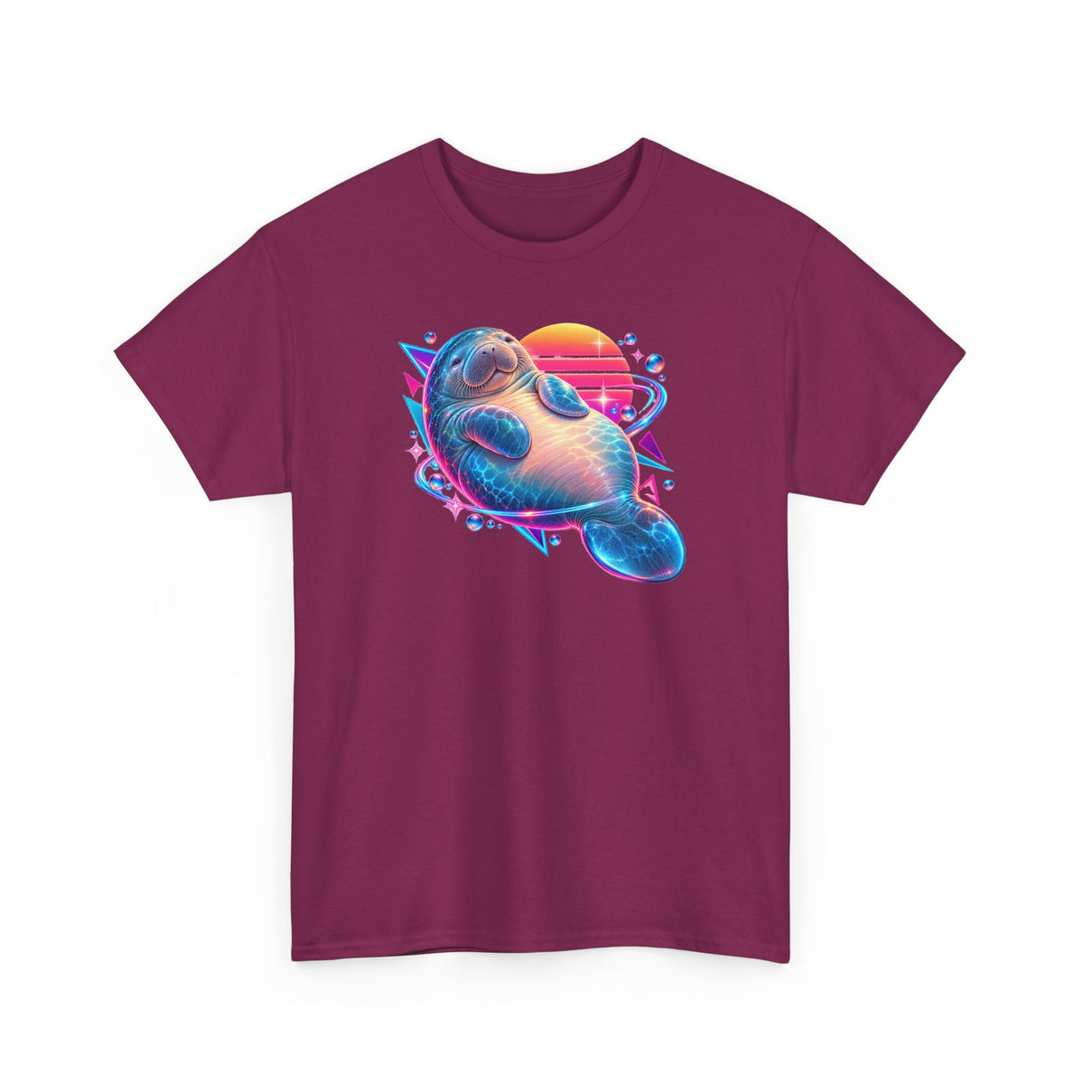Synthwave Manatee Over Sunset Arcs T-Shirt