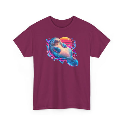 Synthwave Manatee Over Sunset Arcs T-Shirt