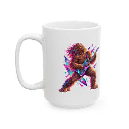 Retro Neon Sasquatch Guitarist Mug