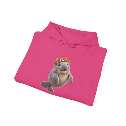 Cheerful Coral Crown Manatee Pullover Hoodie