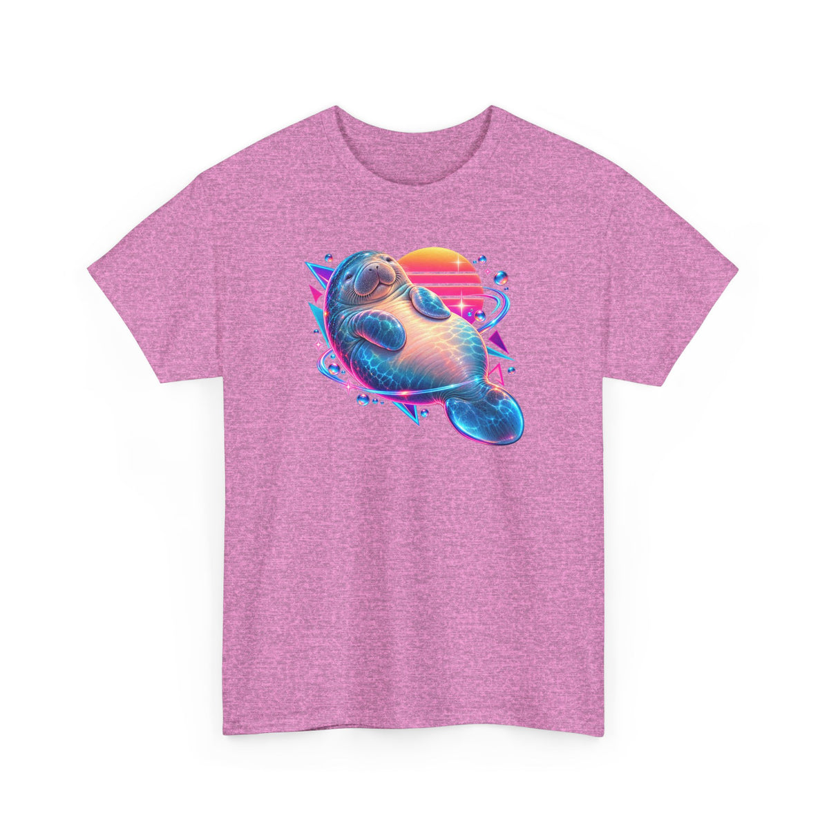 Synthwave Manatee Over Sunset Arcs T-Shirt