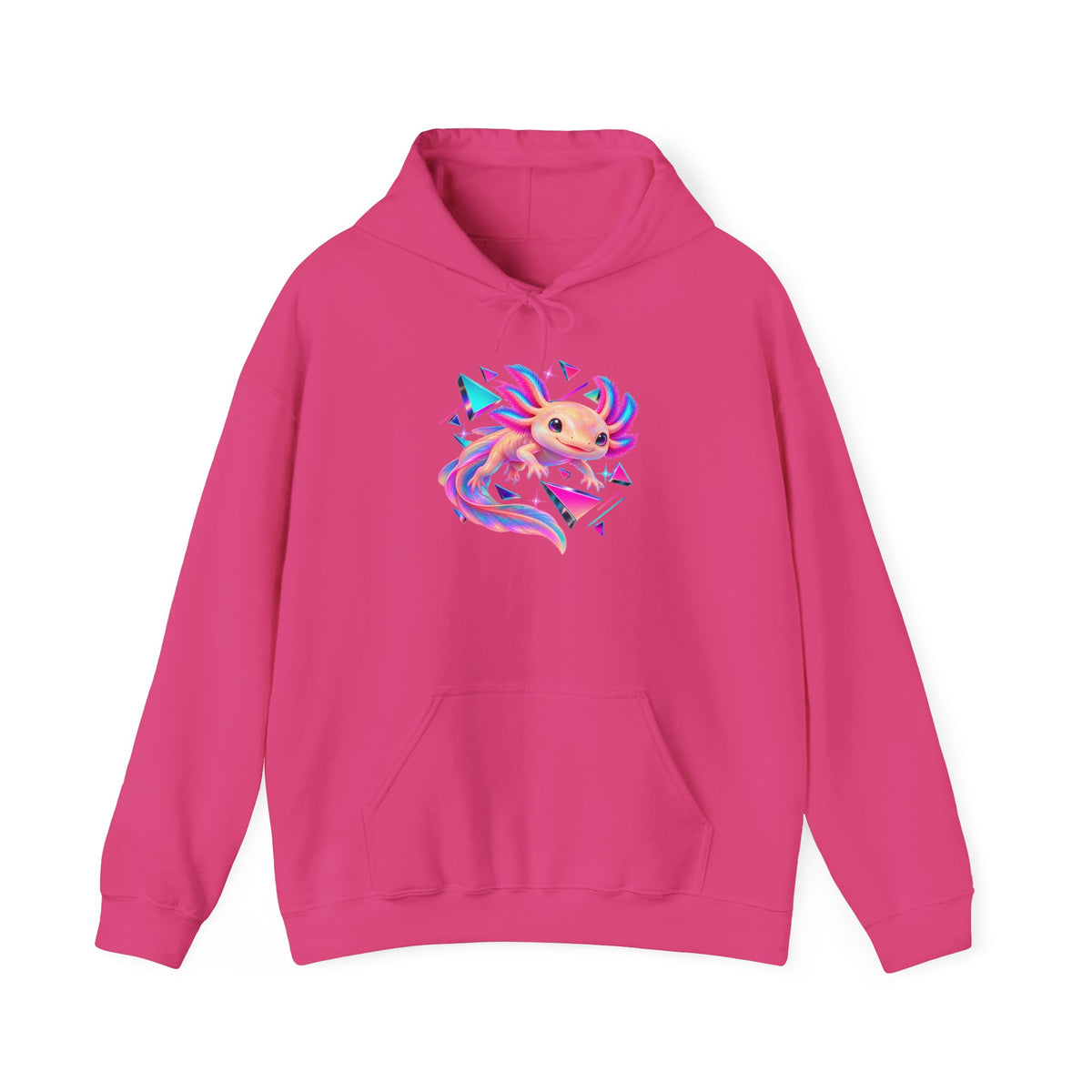 Neon Axolotl Drifting Through Memphis Shapes Pullover Hoodie