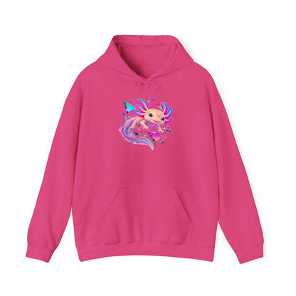 Neon Axolotl Drifting Through Memphis Shapes Pullover Hoodie