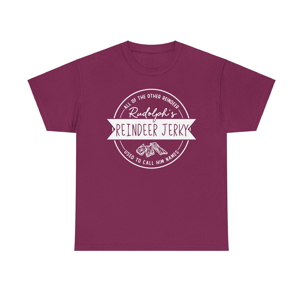 Rudolph’s Reindeer Jerky T-Shirt | Christmas Humor – White Ink