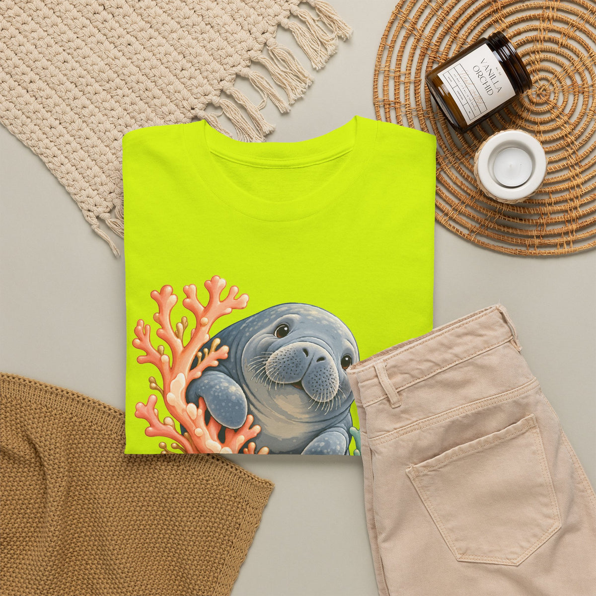 Chubby Mermaid Coral Curiosity Manatee T-Shirt