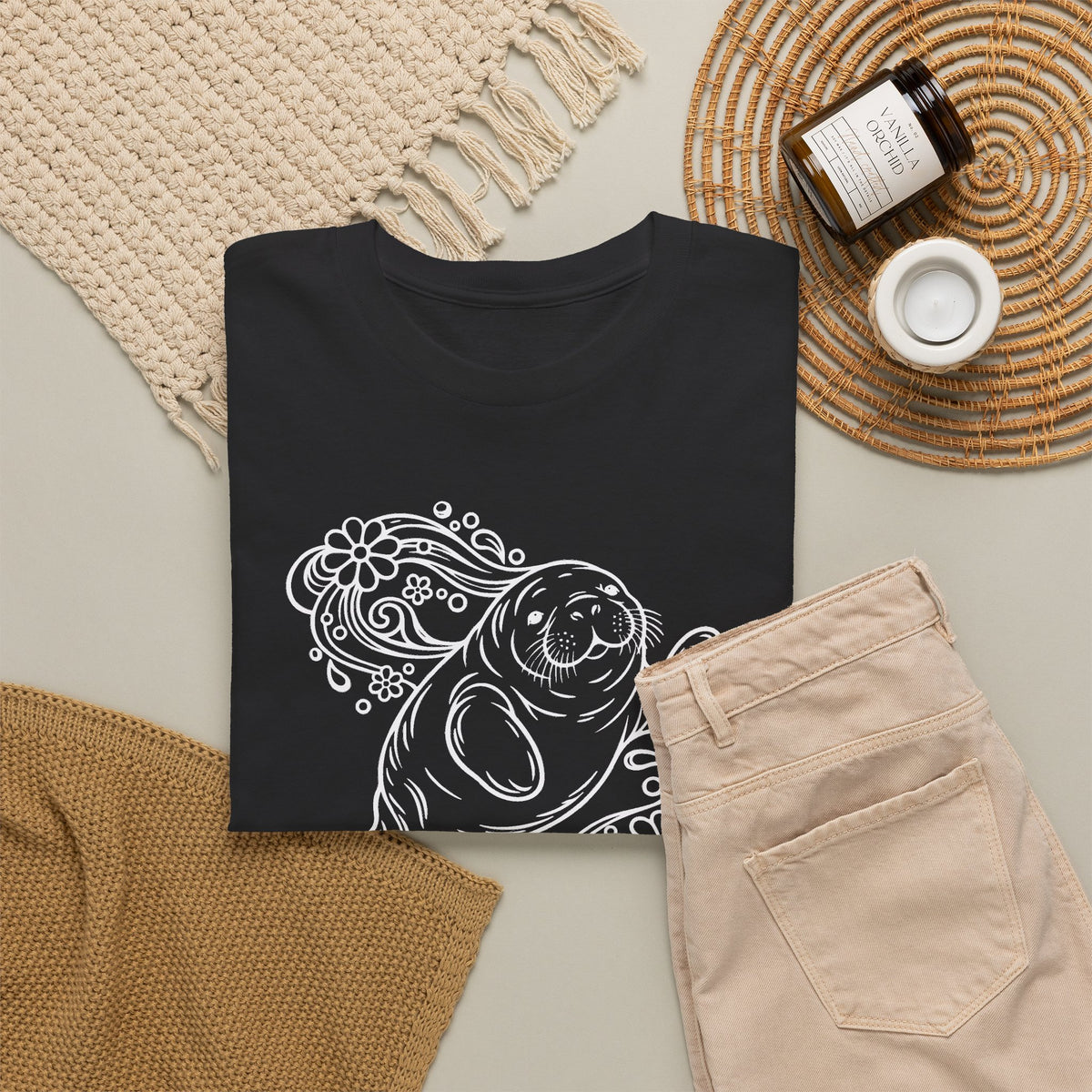 Groovy Manatee in Psychedelic Waves T-Shirt