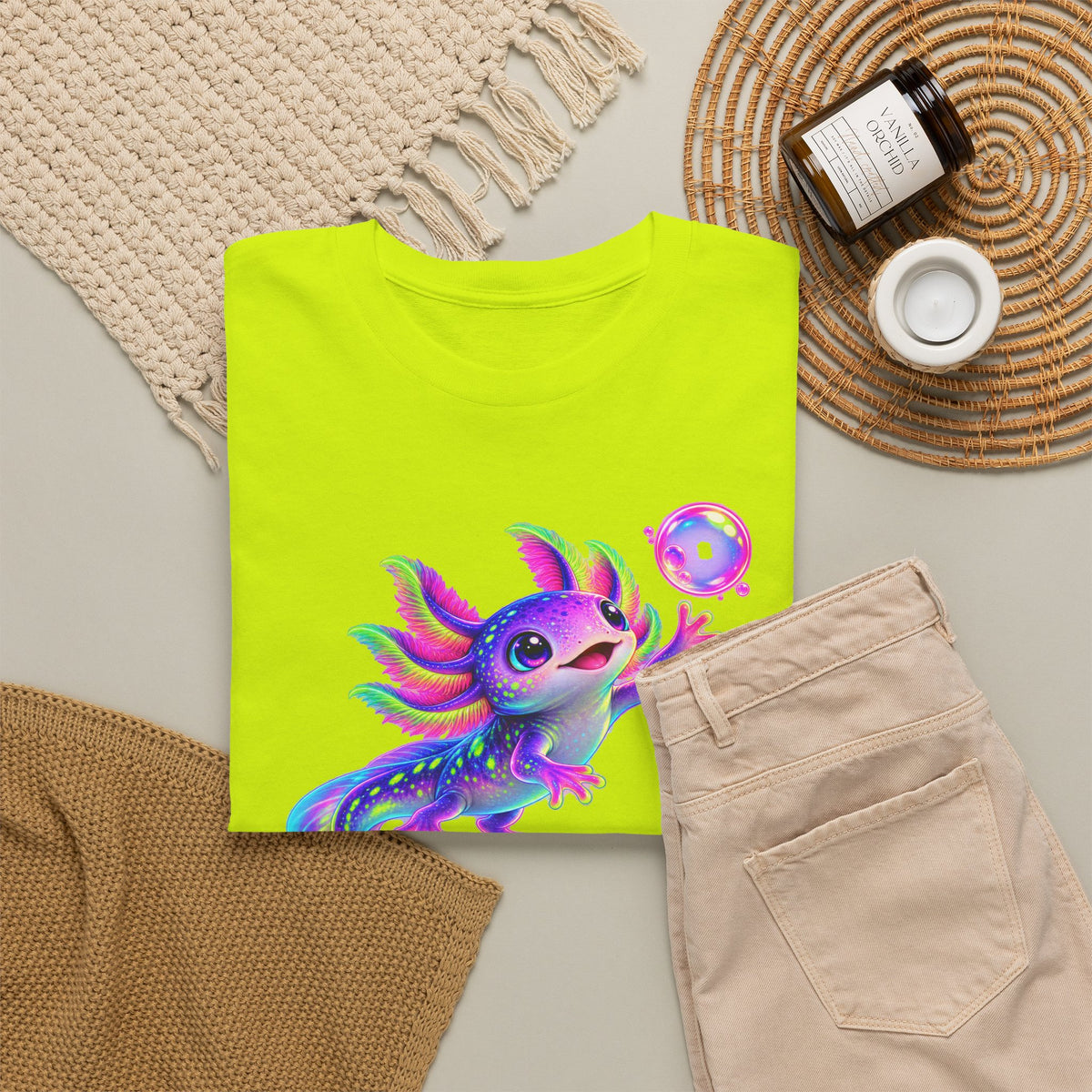 Neon Axolotl Reaching for a Bubble T-Shirt