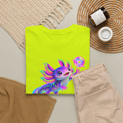 Neon Axolotl Reaching for a Bubble T-Shirt