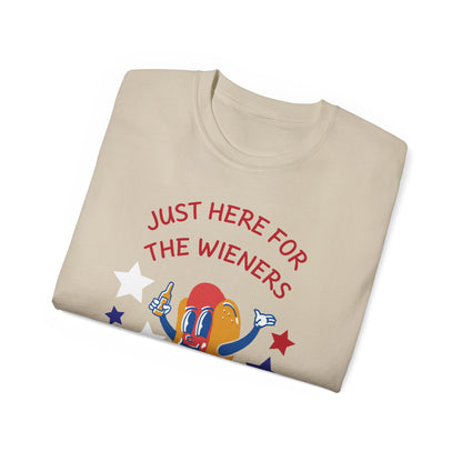Just Here for the Wieners T-Shirt | Funny BBQ Hot Dog Tee