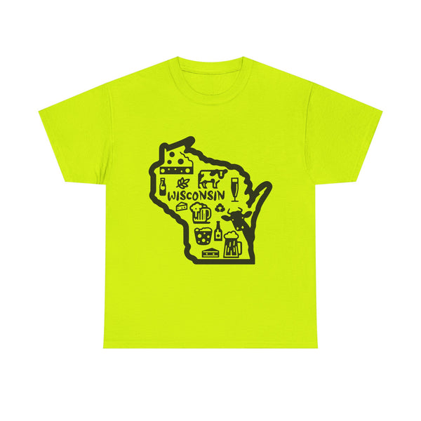 Wisconsin State Map T-Shirt | Cheese, Beer and Outdoors Graphic Tee
