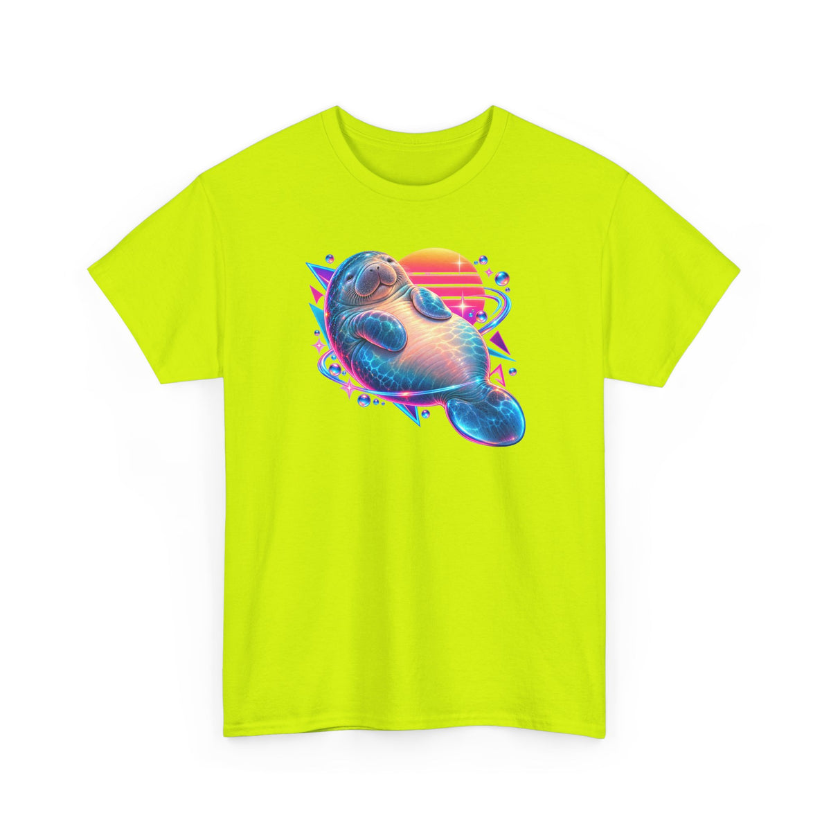 Synthwave Manatee Over Sunset Arcs T-Shirt