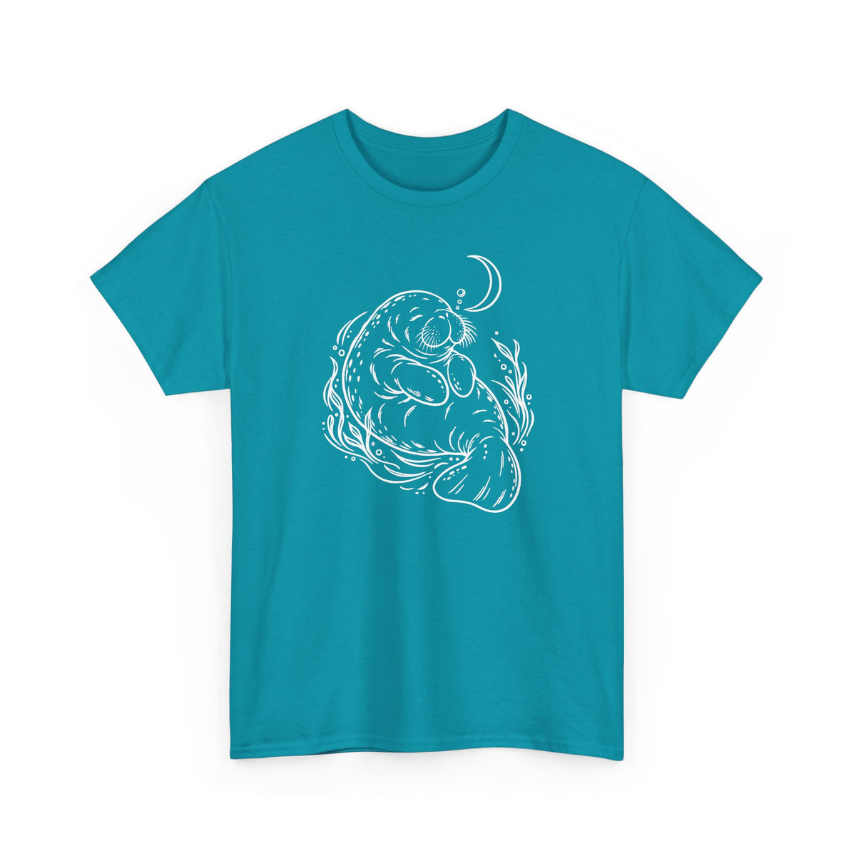 Sleepy Manatee Under a Crescent Moon T-Shirt