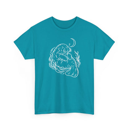 Sleepy Manatee Under a Crescent Moon T-Shirt