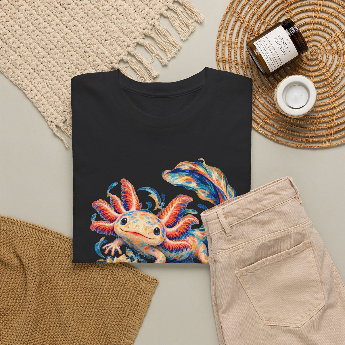 Swirling Axolotl and Lily Bloom T-Shirt