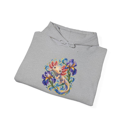 Axolotl Among Swirling Purple Irises Pullover Hoodie