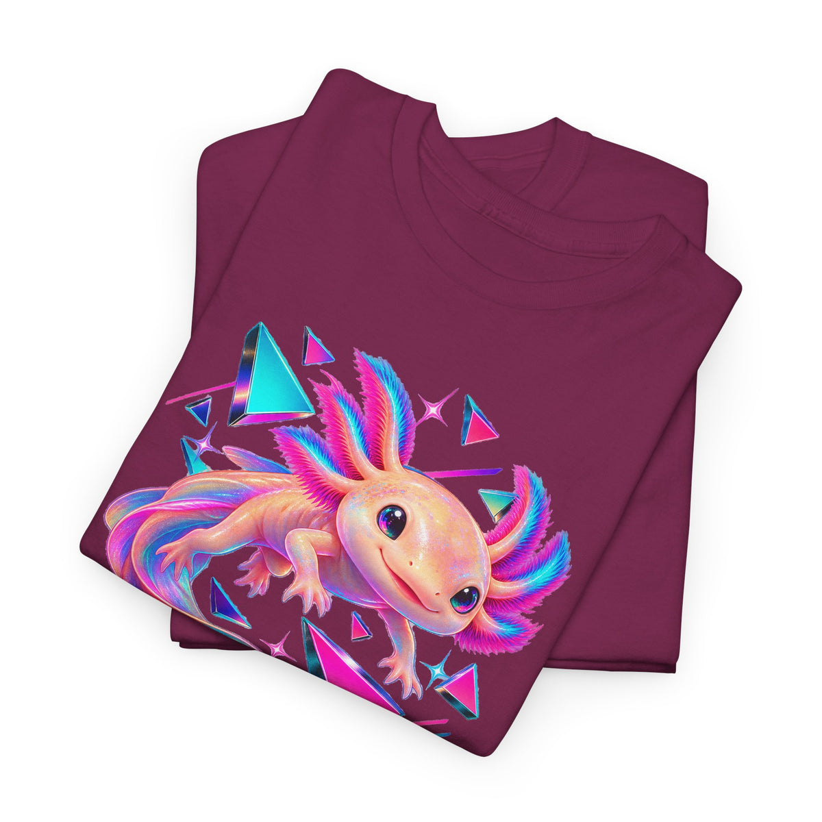 Neon Axolotl Drifting Through Memphis Shapes T-Shirt