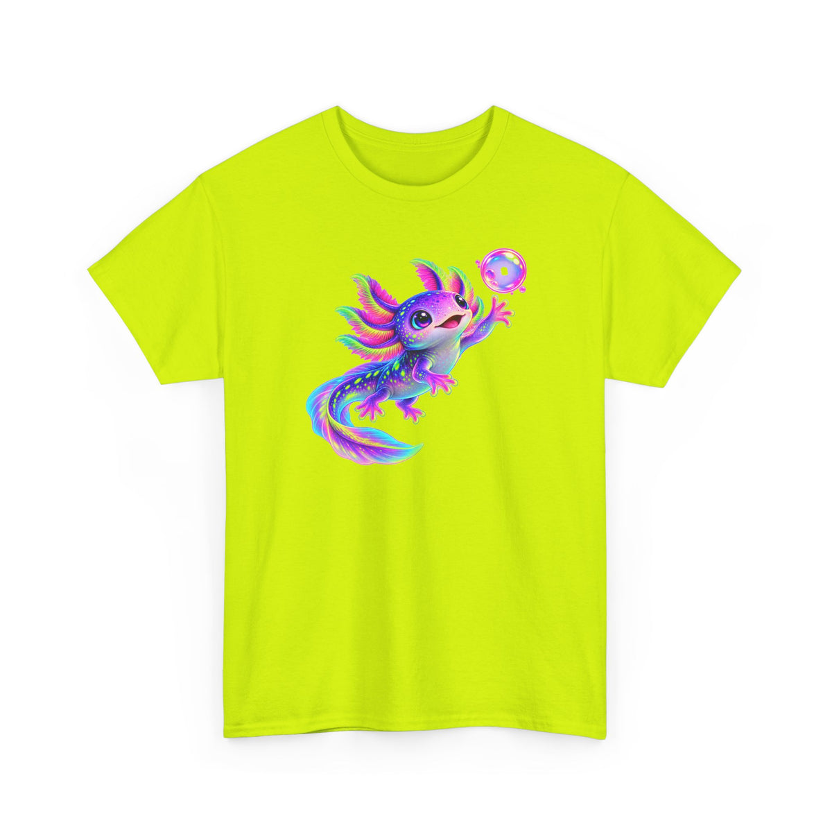 Neon Axolotl Reaching for a Bubble T-Shirt