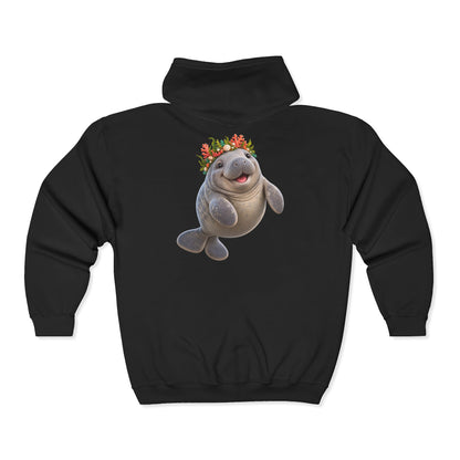Cheerful Coral Crown Manatee Zip-Up Hoodie