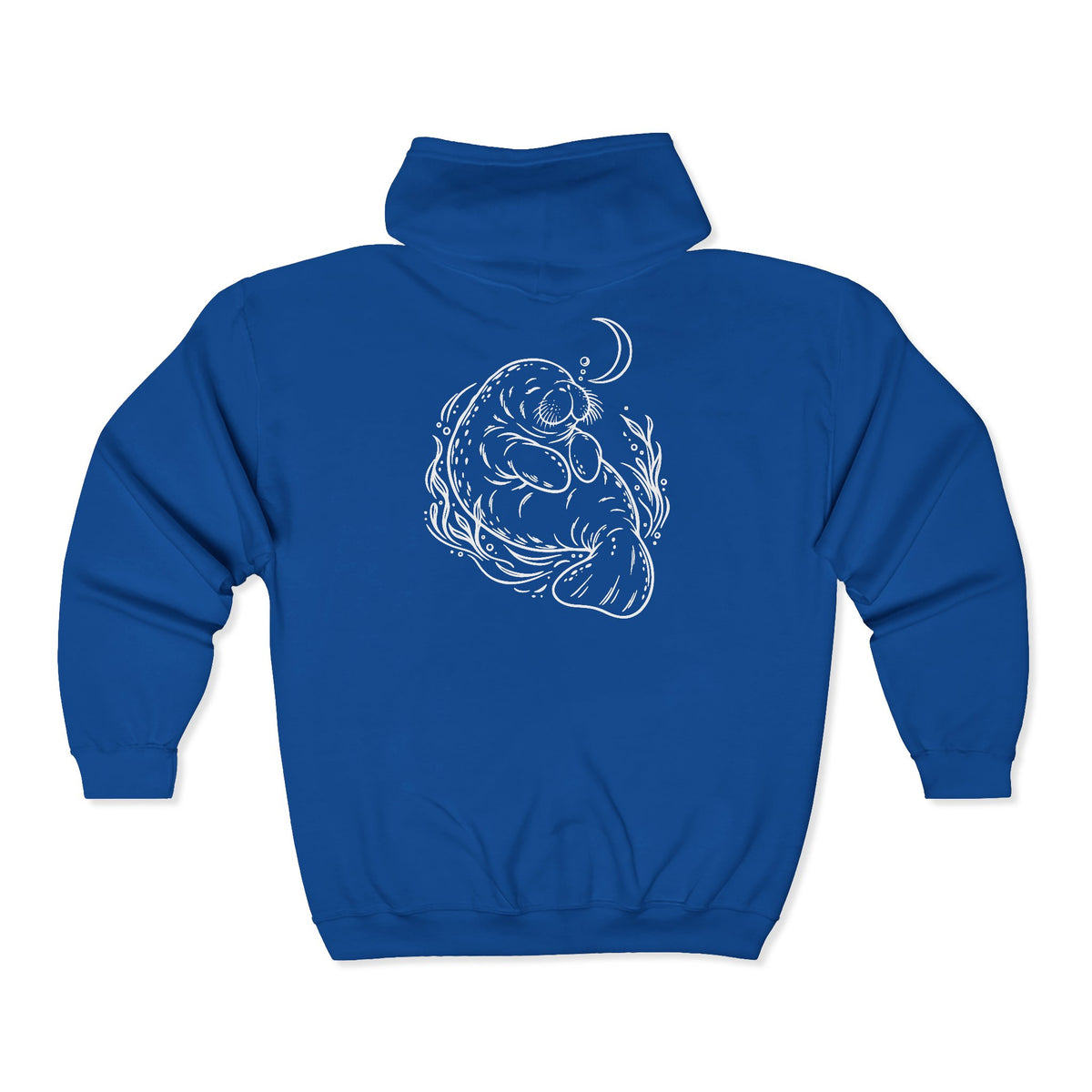 Sleepy Manatee Under a Crescent Moon Zip-Up Hoodie