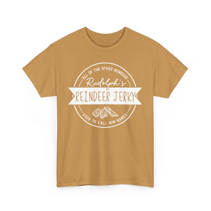 Rudolph’s Reindeer Jerky T-Shirt | Christmas Humor – White Ink