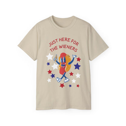 Just Here for the Wieners T-Shirt | Funny BBQ Hot Dog Tee
