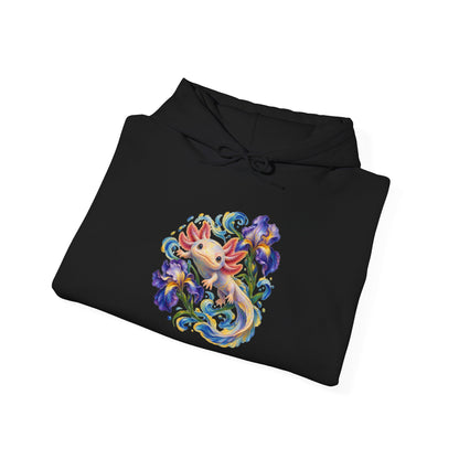 Axolotl Among Swirling Purple Irises Pullover Hoodie