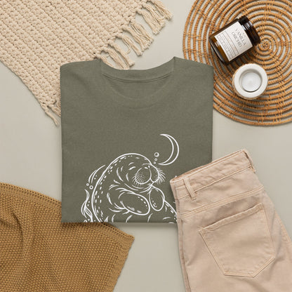 Sleepy Manatee Under a Crescent Moon T-Shirt