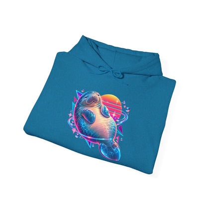 Synthwave Manatee Over Sunset Arcs Pullover Hoodie