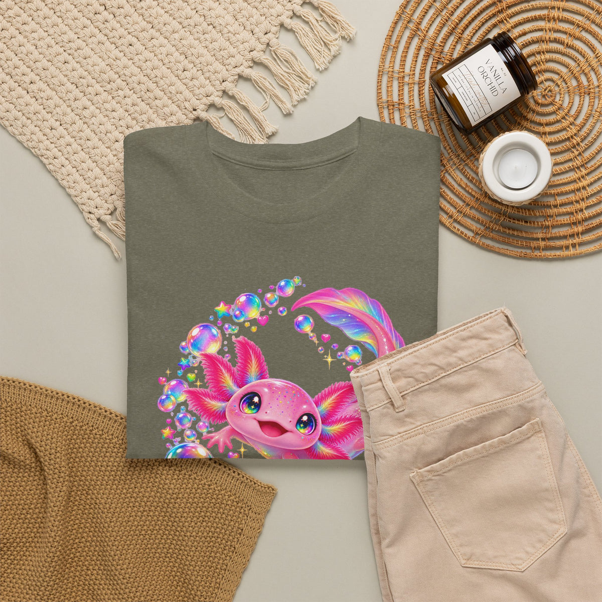 Bubblegum Axolotl in Rainbow Bubbles T-Shirt
