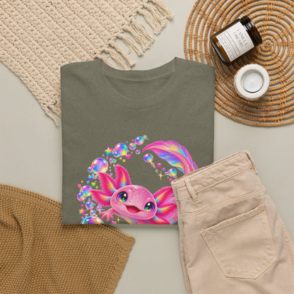 Bubblegum Axolotl in Rainbow Bubbles T-Shirt