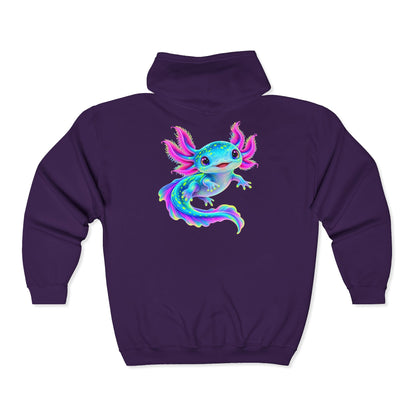 Electric Axolotl in Motion Zip-Up Hoodie