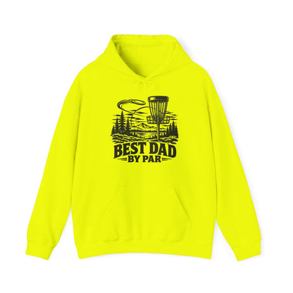 Best Dad by Par – One-Color Disc Golf – Safety Green/Pink Gildan 18500 Hoodie | 043a