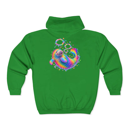 Rainbow Manatee Bubble Flip Zip-Up Hoodie