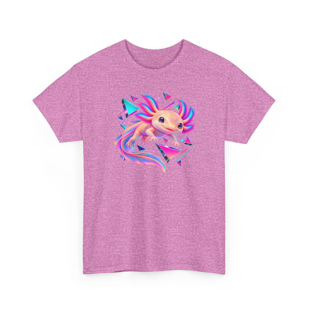 Neon Axolotl Drifting Through Memphis Shapes T-Shirt