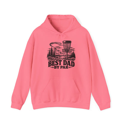 Best Dad by Par – One-Color Disc Golf – Safety Green/Pink Gildan 18500 Hoodie | 043a