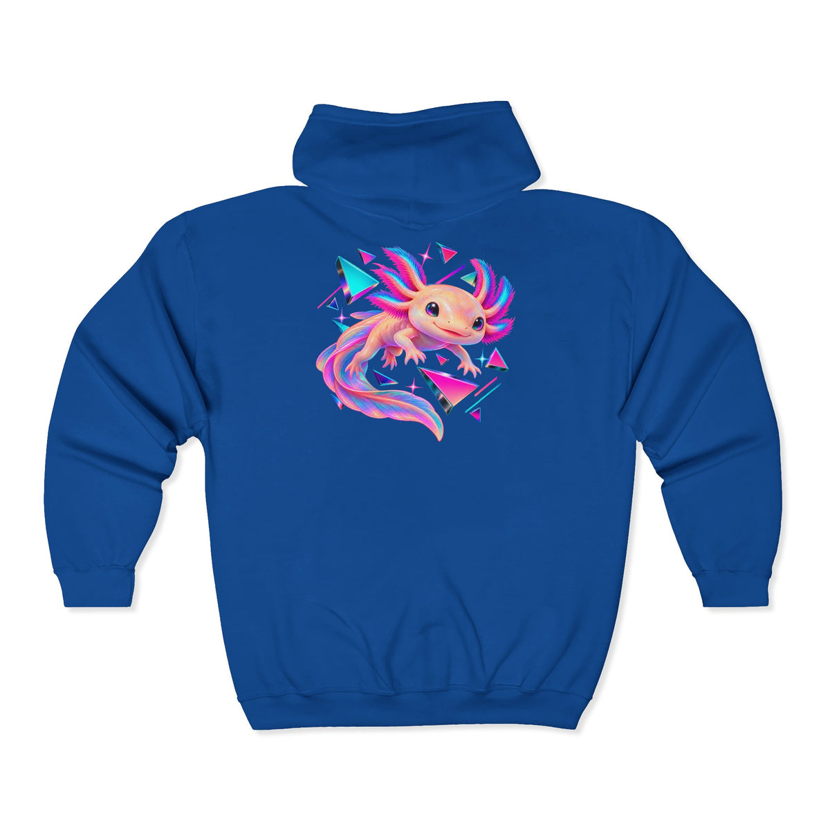 Neon Axolotl Drifting Through Memphis Shapes Zip-Up Hoodie