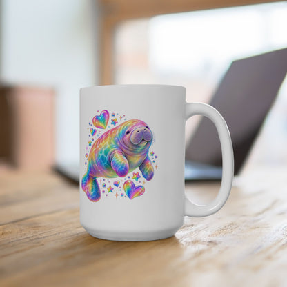 Rainbow manatee hearts and stars Mug