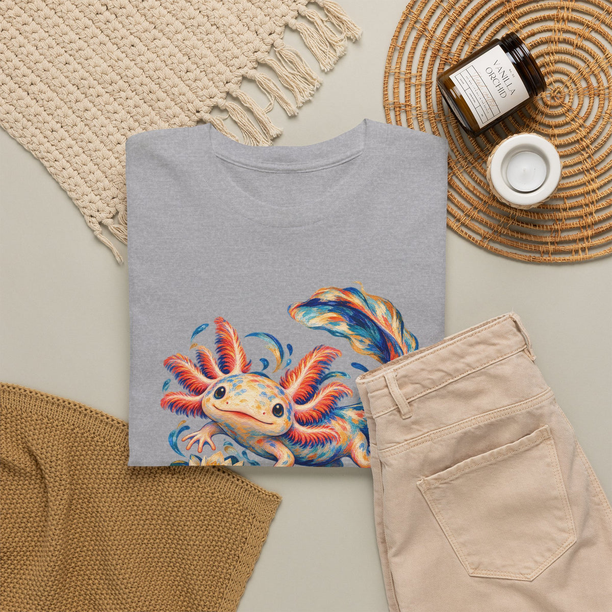 Swirling Axolotl and Lily Bloom T-Shirt