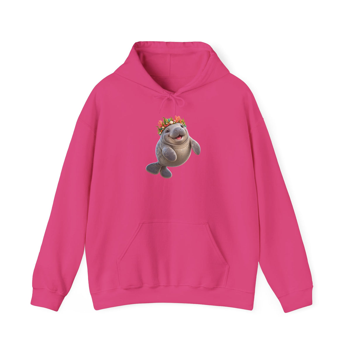 Cheerful Coral Crown Manatee Pullover Hoodie