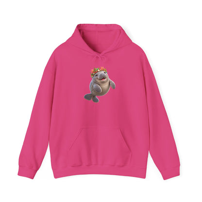 Cheerful Coral Crown Manatee Pullover Hoodie