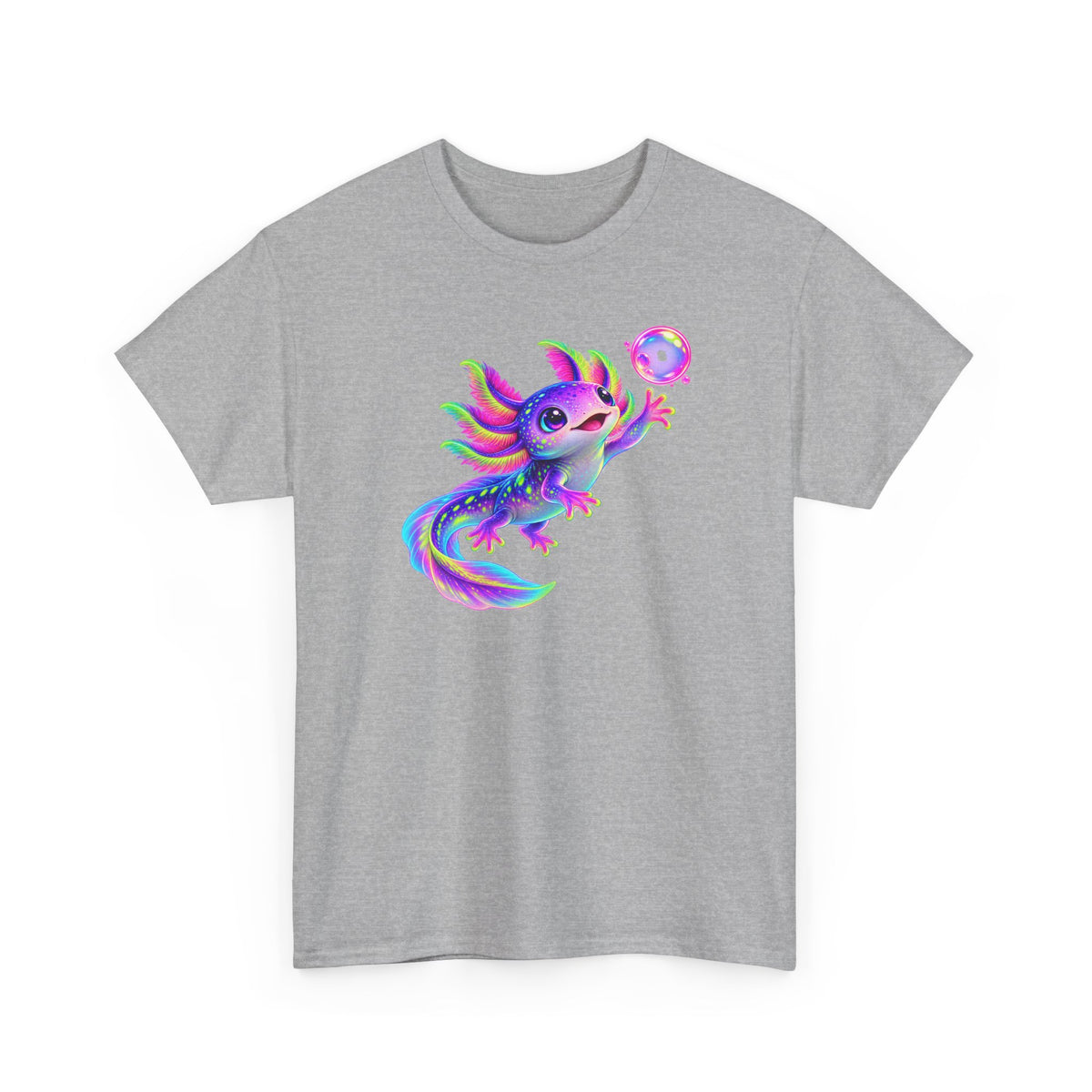 Neon Axolotl Reaching for a Bubble T-Shirt