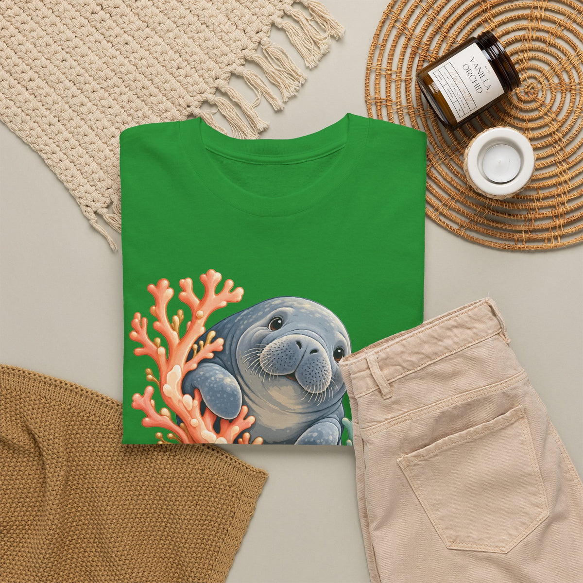 Chubby Mermaid Coral Curiosity Manatee T-Shirt